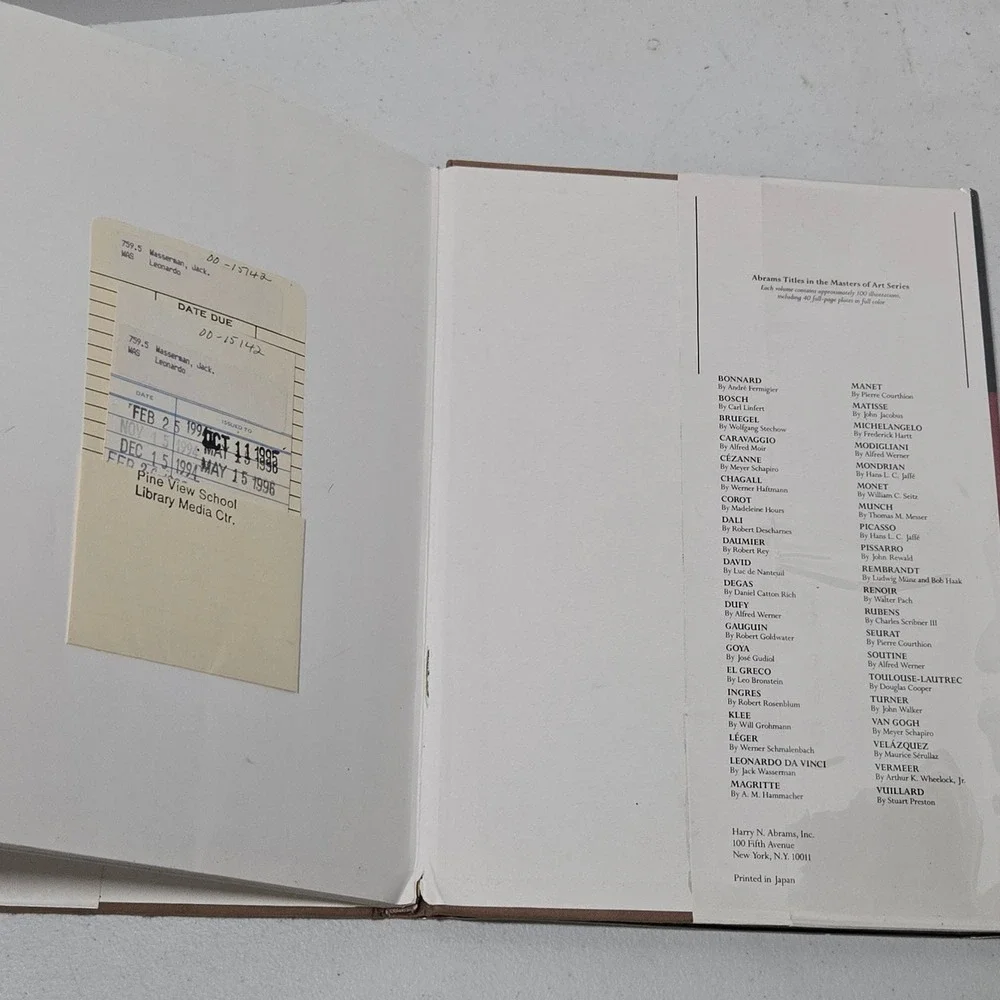 Leonardo da Vinci by Jack Wasserman Harry N Abrams 1984 Hardcover Art Book